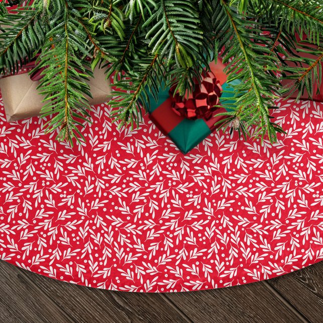 Elegant Red and White Holly Berries Christmas Brushed Polyester Tree Skirt (Creator Uploaded)