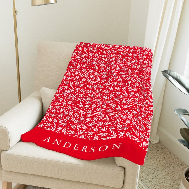 Elegant Red and White Holly Berries Personalized Fleece Blanket (Creator Uploaded)