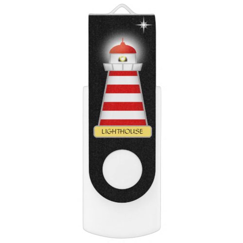 Elegant red and white lighthouse on black flash drive
