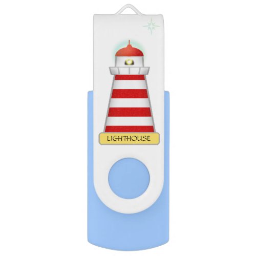 Elegant red and white lighthouse on white flash drive