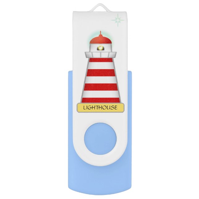 Elegant red and white lighthouse on white flash drive (Front Vertical)