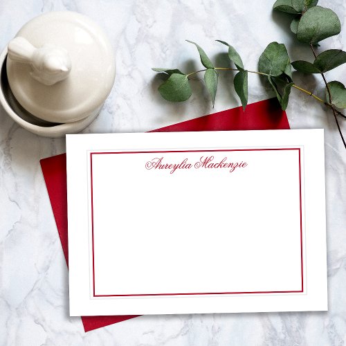 Elegant Red and White Personalized Note Card