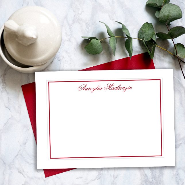 Elegant Red and White Personalized Note Card (Elegant Red and White Personalized Note Card)