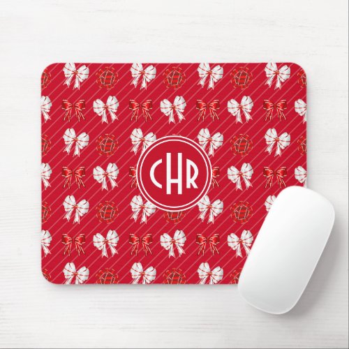 Elegant Red and White Ribbon Mouse Pad
