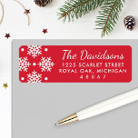 Elegant Red and White Snowflake Return Address Label<br><div class="desc">Holiday address labels feature a pattern of white snowflakes and dots with white return address and a red background. The background color can be customized to coordinate with your mailing.</div>