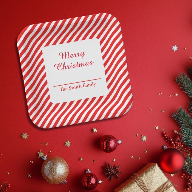 Elegant Red and White Striped Christmas  Paper Plates (Creator Uploaded)