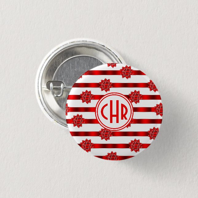 Elegant Red and White Stripes with Ribbon Button (Front & Back)