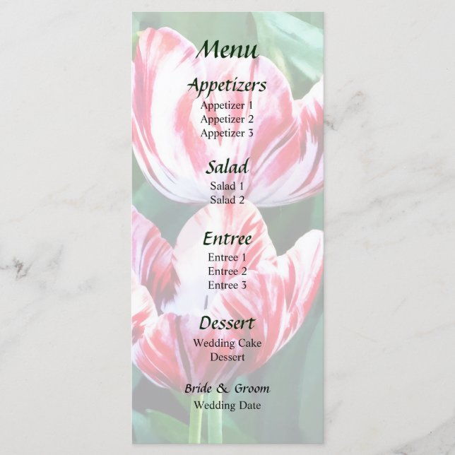 Elegant Red and White Tulips Wedding Menu (Front)