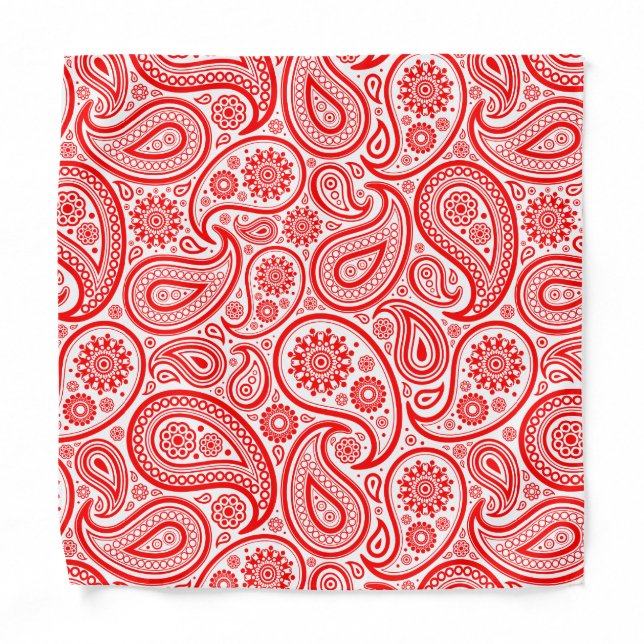 Elegant Red and white vintage paisley pattern Bandana (Front)