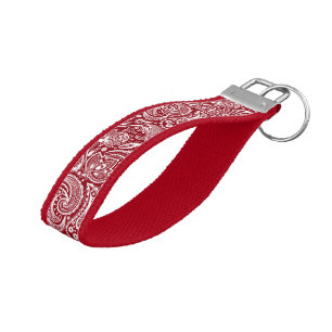 Elegant Red And White Vintage Paisley Pattern Wrist Keychain