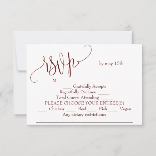 Elegant red and white wedding  RSVP card