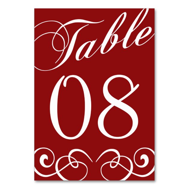 Elegant Red And White Wedding Table Number Card