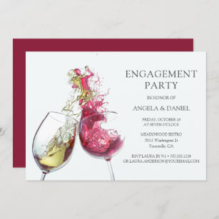 Elegant Red and White Wine Dance Engagement Party Invitation