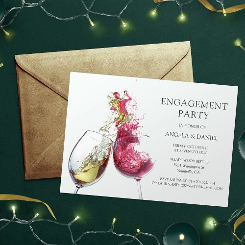 Elegant Red and White Wine Dance Engagement Party Invitation