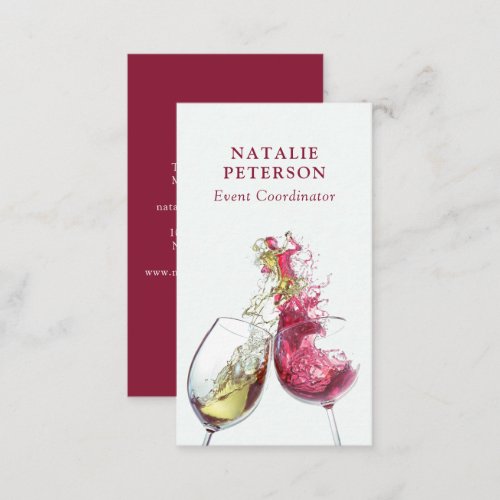 Elegant Red and White Wine Dance Event Coordinator Business Card