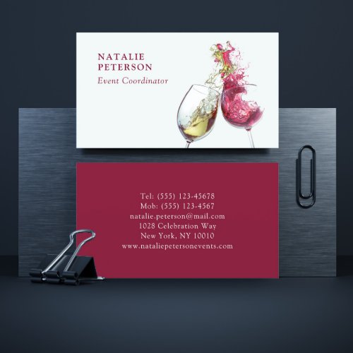Elegant Red and White Wine Dance Event Coordinator Business Card