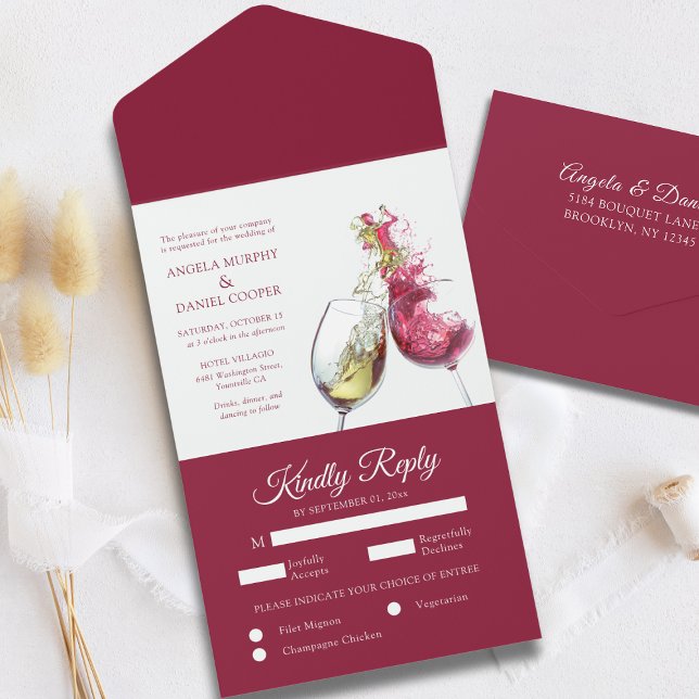 Elegant Red and White Wine Dance Wedding All In One Invitation (Creator Uploaded)