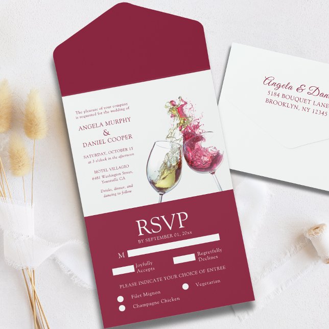 Elegant Red and White Wine Dance Wedding All In One Invitation (Creator Uploaded)