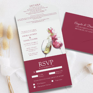 Elegant Red and White Wine Dance Wedding All In One Invitation