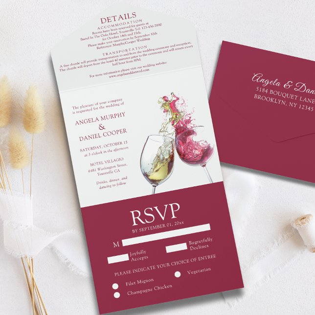 Elegant Red and White Wine Dance Wedding All In One Invitation (Creator Uploaded)