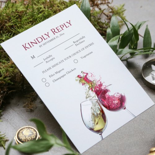 Elegant Red and White Wine Dance Wedding Meal RSVP Card