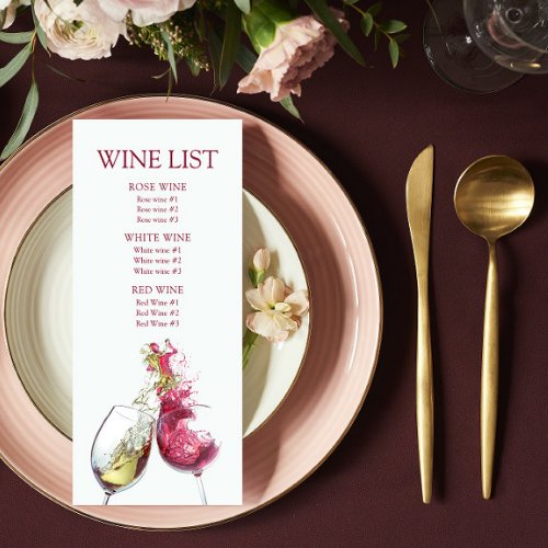 Elegant Red and White Wine Dance Wedding Wine List Menu