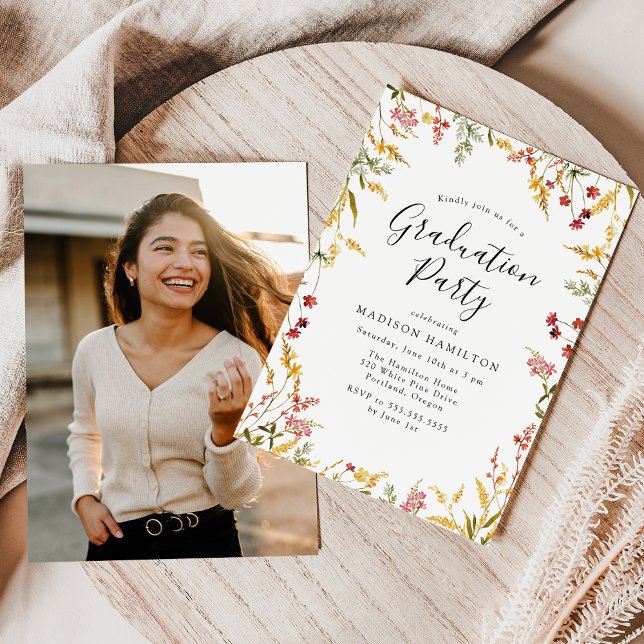 Elegant Red and Yellow Floral Graduation Party Invitation (Creator Uploaded)