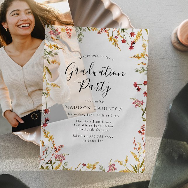 Elegant Red and Yellow Floral Graduation Party Vellum Invitations (Creator Uploaded)