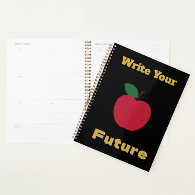 Elegant Red Apple Notebook – Gold Text on Black (Display)