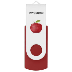 Elegant red apple & text on white flash drive