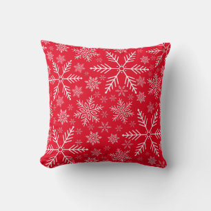 Elegant Red Aqua White Winter Snowflake  Throw Pillow
