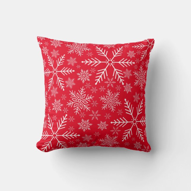 Elegant Red Aqua White Winter Snowflake  Throw Pillow (Front)