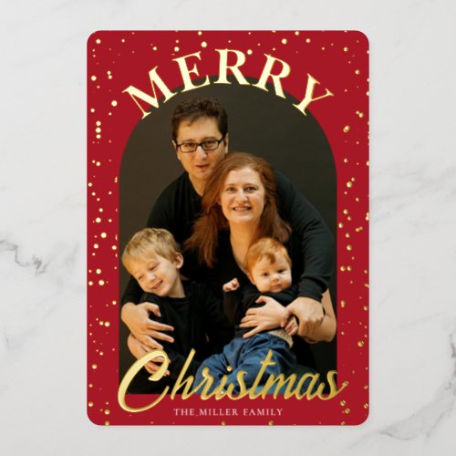 Elegant Red Arched Photo Foil Holiday Card