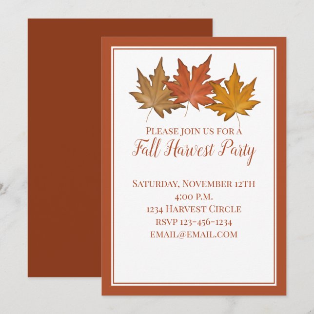 Elegant Red Autumn Fall Leaves Classic Harvest Invitation (Front/Back)