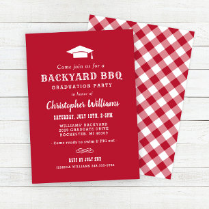 Elegant Red Backyard BBQ Graduation Party Invitation
