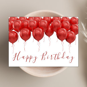 Elegant Red Balloons Modern Script Happy Birthday Card