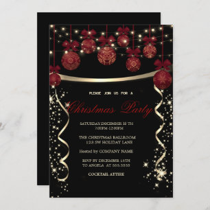 Elegant Red Balls,Confetti Company Christmas Party Invitation