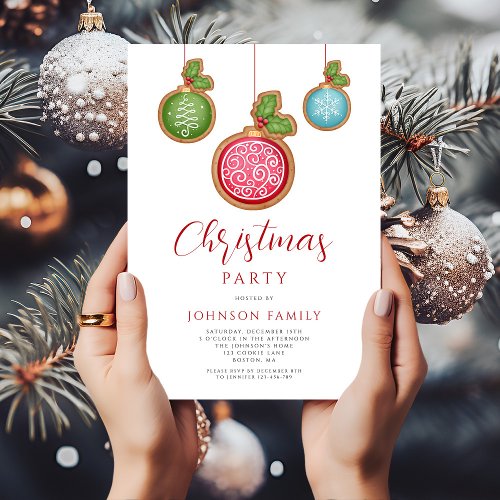 Elegant Red Bauble Christmas Party Invitation