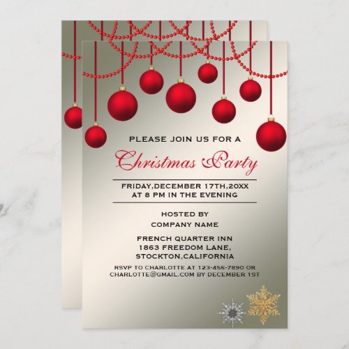 Elegant Red Bauble Corporate Christmas Party Invitation