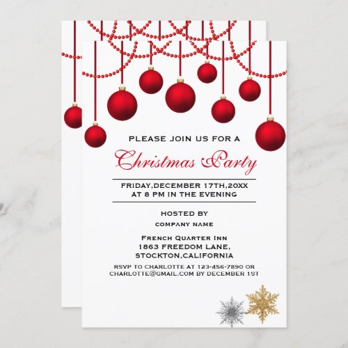 Elegant Red Bauble Corporate Christmas Party Invitation