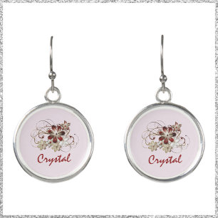Elegant Red Beige and Pink Floral Earrings