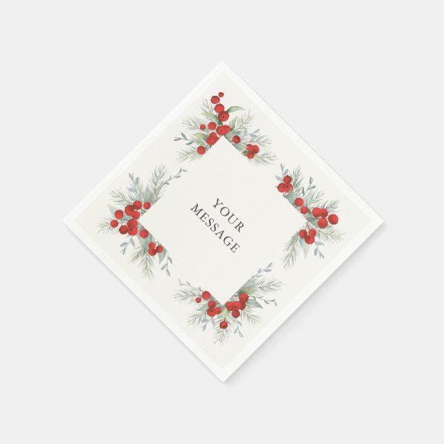 Elegant Red Berries Christmas Holiday Party Napkins (Corner)