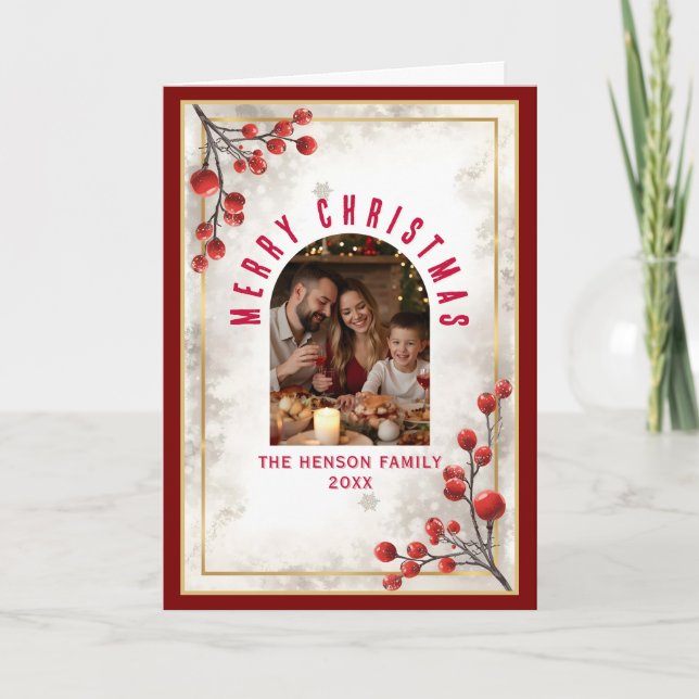 Elegant Red Berries Family Photo Christmas Holiday (Front)