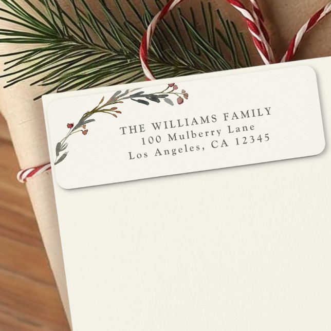Elegant Red Berries Greenery Holiday Address Label (Creator Uploaded)