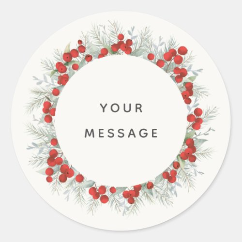 Elegant Red Berries Multipurpose HolidayChristmas Classic Round Sticker