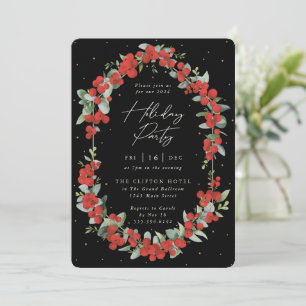 Elegant Red Berry + Eucalyptus Holiday Party Invitation