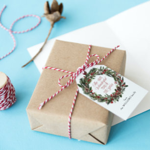 Elegant Red Berry Watercolor Wreath Christmas Gift Tags