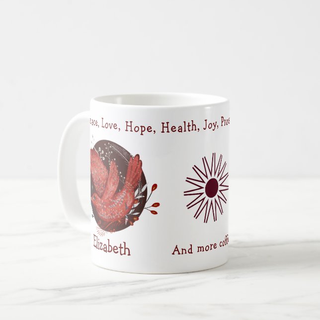 Elegant red bird and plants. Unique and funny Coffee Mug (Front Left)