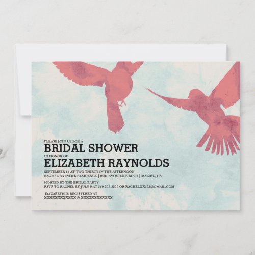 Elegant Red Bird Bridal Shower Invitations