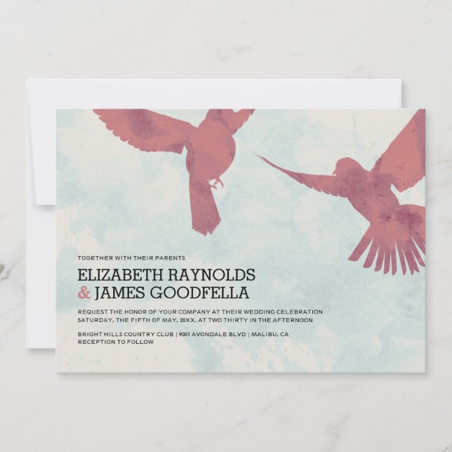 Elegant Red Bird Wedding Invitations (Front)